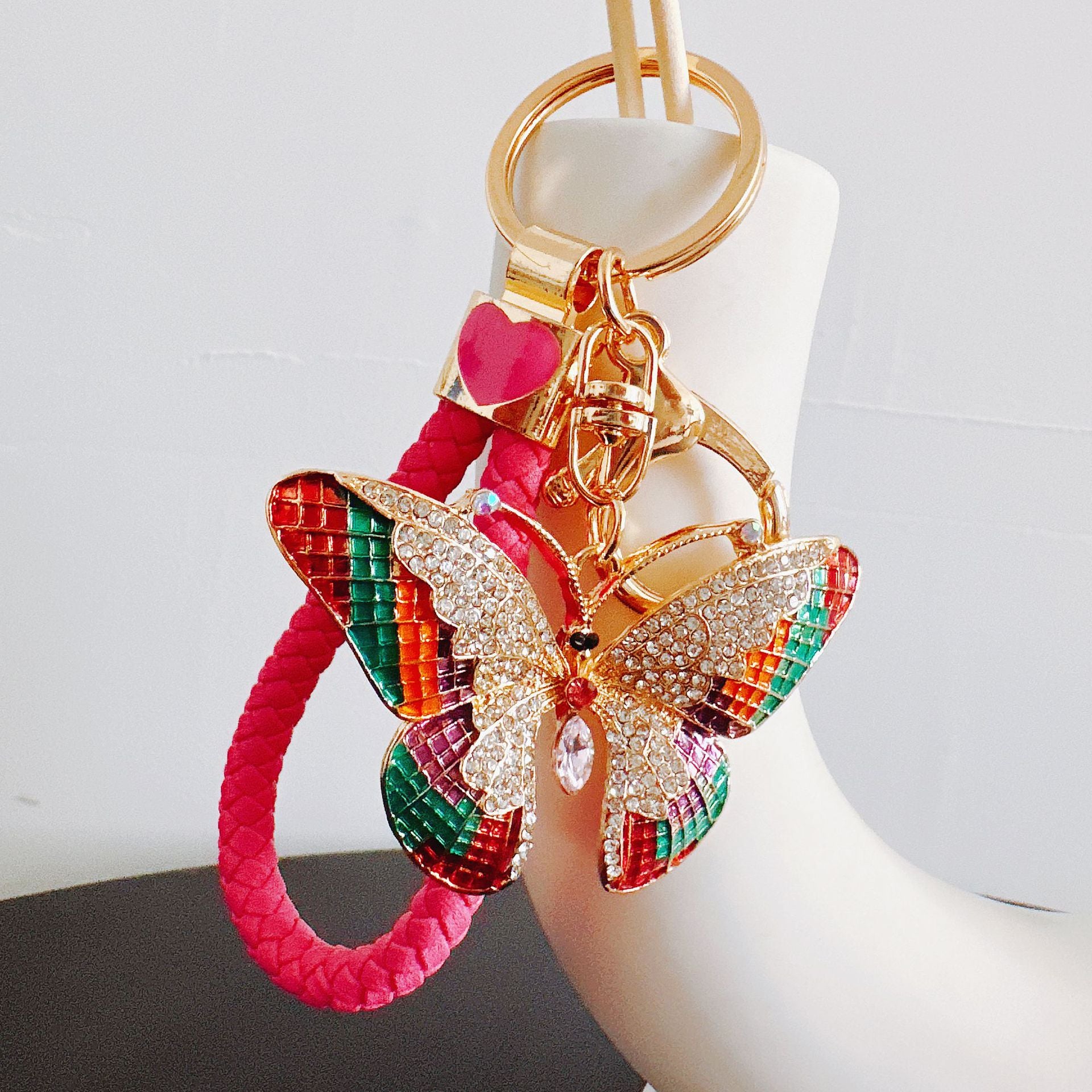 Wholesale Rhinestone Colorful Butterfly Alloy Keychain